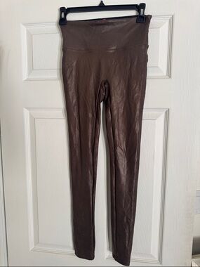 SPANX Metallic Brown Faux Leather Leggings